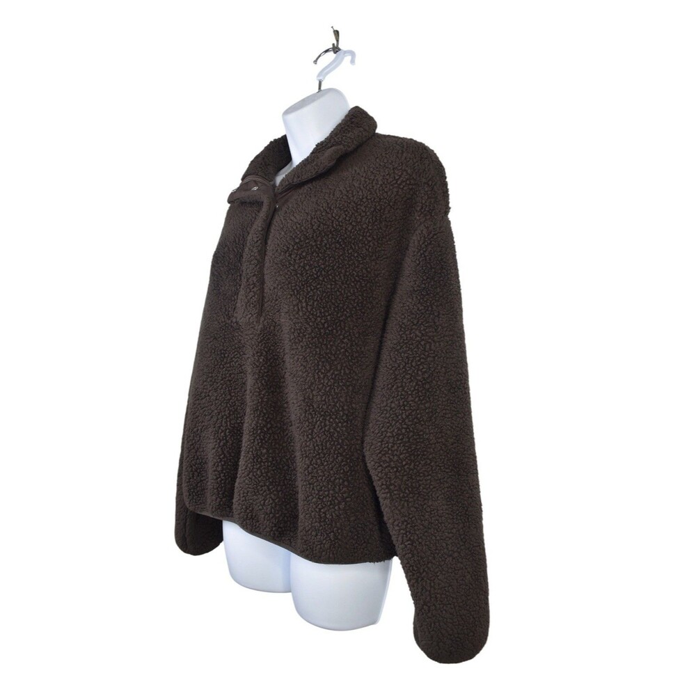 H&M Teddy Fleece Pullover Size S Brown Sherpa Snap Front Cozy Jacket - Picture 3 of 8